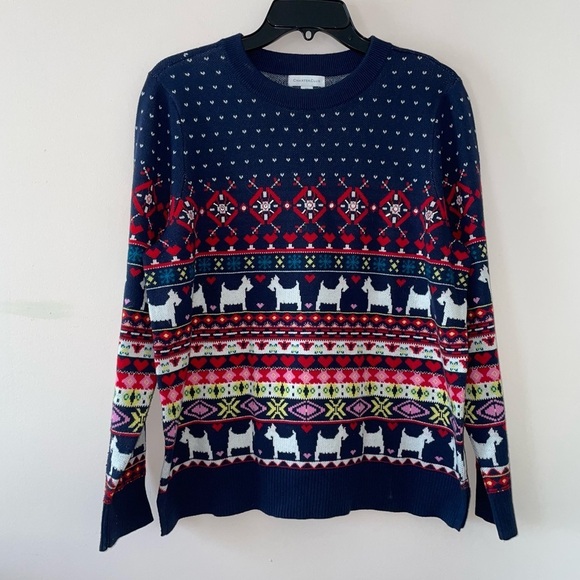 Charter Club Petite Fair Isle Scottish Terrier Crew Neck Sweater Size XL Petite - Picture 1 of 9